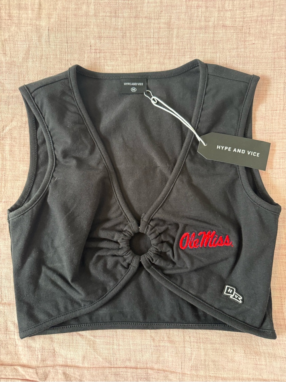 Hype and Vice Black Ole Miss Ring-Front Crop Top